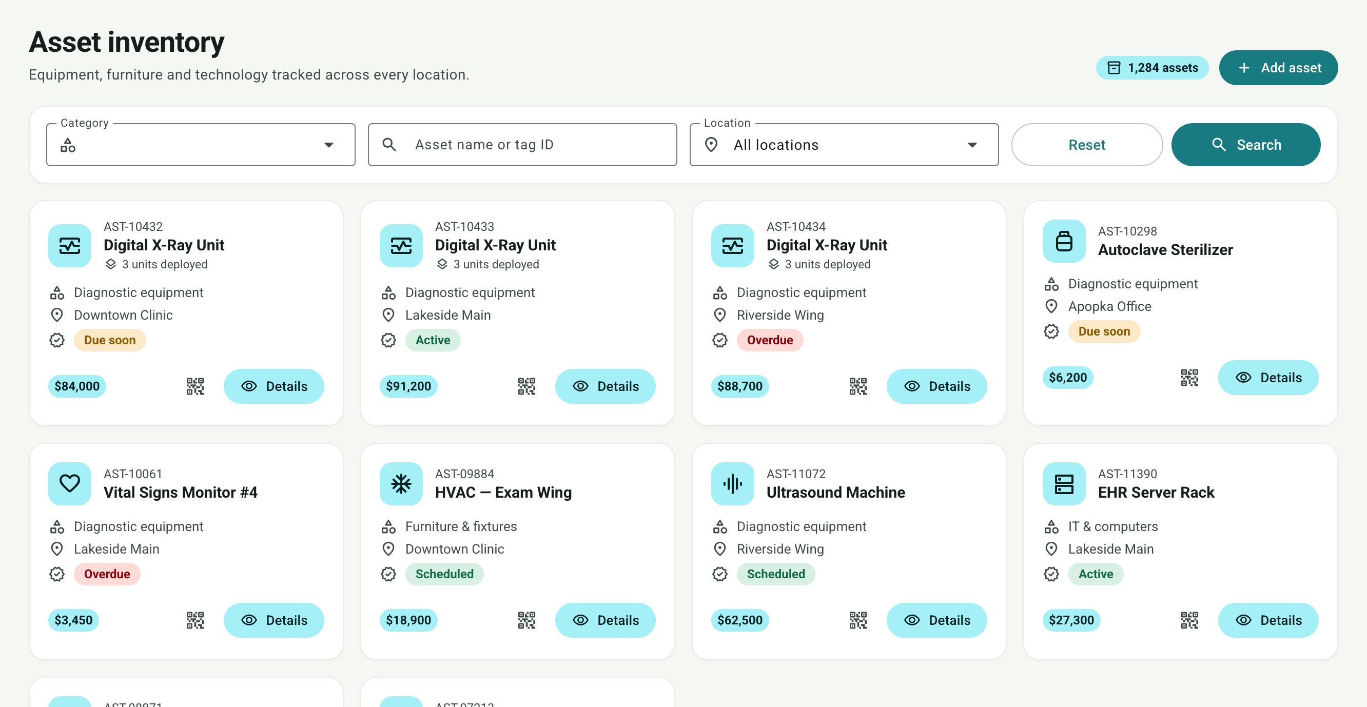 ZuraAssets asset inventory — equipment, supplies and technology tracked across every location